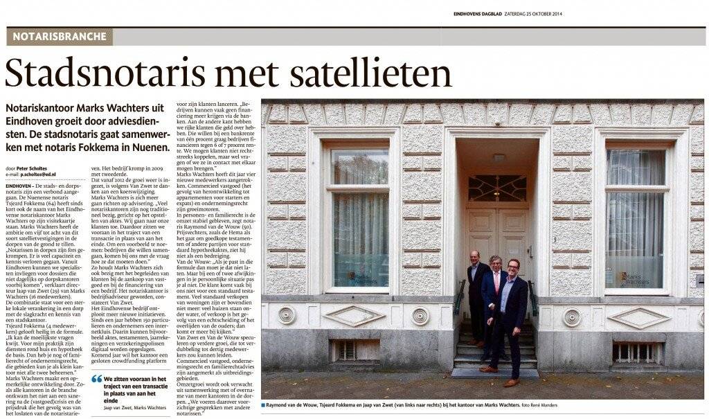 Marks Wachters: 'Stadsnotaris met satellieten' - ED (25-10-2014)